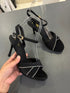 Women Rhinestone Decor Ankle Strap Open Toe Stiletto